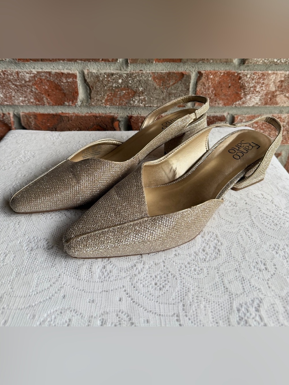 Franco Sarto Gold Slingback Block Heel Pumps